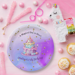 Assiettes En Carton Gâteau Licorne Étincelle Bleu Violet 4ème Annivers