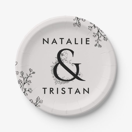 Assiettes En Carton Gâteau Mariage à l'orange florale (Devant)