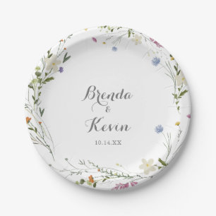 Assiettes En Carton Gâteau Mariage coloré Dainty Fleurs sauvages