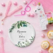 Assiettes En Carton Gâteau Mariage de calligraphie Eucalyptus Vert (Fête)