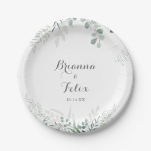 Assiettes En Carton Gâteau Mariage minimaliste Eucalyptus vert