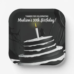 Assiettes En Carton Gâteau noir et blanc élégant thème fête d'annivers
