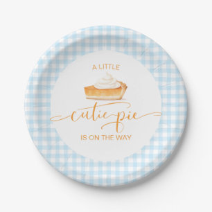 Assiettes En Carton Gâteau pumpkin pie carreaux bleus bébé shower