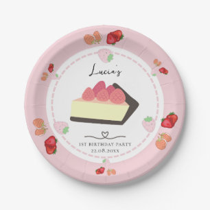 Assiettes En Carton Gâteau rose pâle & Berry Fille Premier anniversair