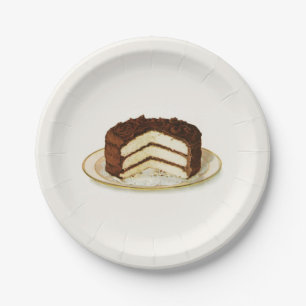 Assiettes En Carton Gâteau vintage de couche glacée au chocolat