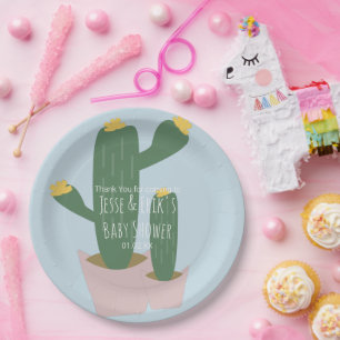 Assiettes En Carton Gâteaux Cactus Remerciements Baby Shower Bleu