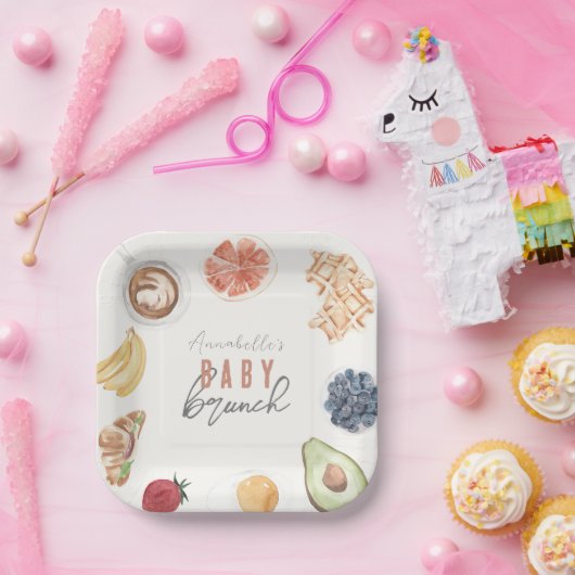 Assiettes En Carton gaufres Café Fruits Aquarelle Bébé Brunch (Fête)