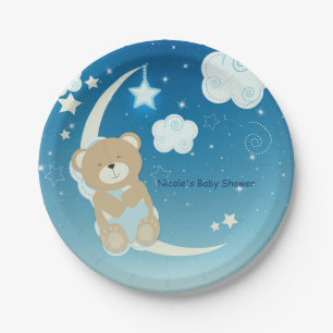 Assiettes En Carton Gaufres Fête Prénatale Teddy Bear Moon & Stars