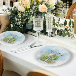 Assiettes En Carton Gazebo élégant fleurs colombes Mariage Luxe