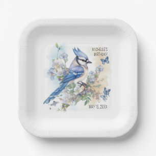 Assiettes En Carton Geai bleu Fleurs de printemps Fête d'anniversaire