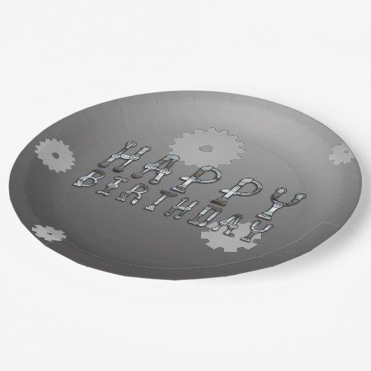 Assiettes En Carton Gears Robot Futuriste Cool Amusants Anniversaire F (Angle)