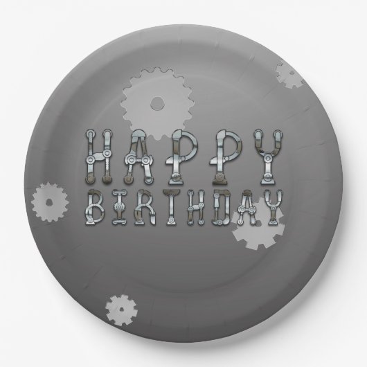 Assiettes En Carton Gears Robot Futuriste Cool Amusants Anniversaire F (Devant)