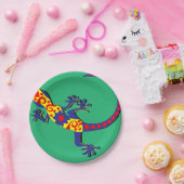 Assiettes En Carton Gecko bleu, jaune et rouge de style mexicain (Fête)