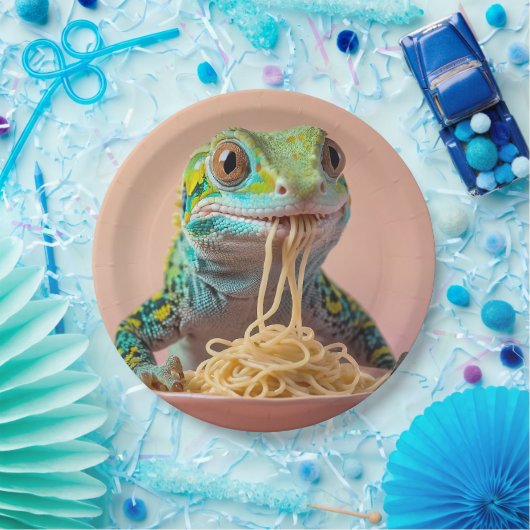 Assiettes En Carton Gecko Drôle Manger Spaghetti (Fête)