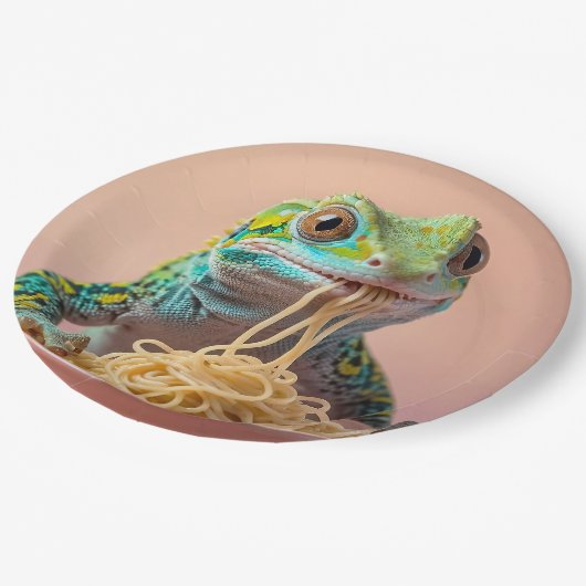 Assiettes En Carton Gecko Drôle Manger Spaghetti (Angle)