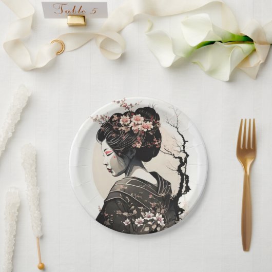 Assiettes En Carton Geisha japonaise (Mariage)