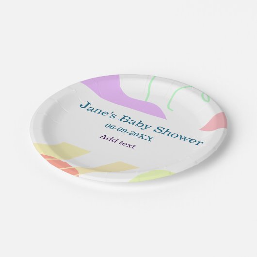 Assiettes En Carton Genre neutre formes abstraites nom du baby shower (Angle)