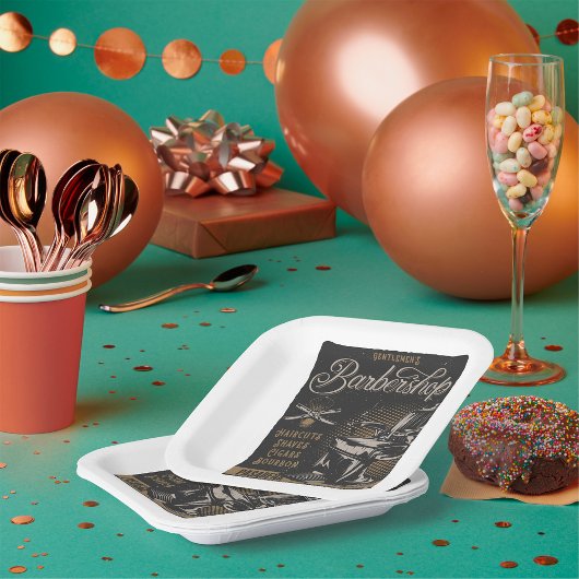 Assiettes En Carton Gentlemen’s Barbershop Retro Haircuts Shaves