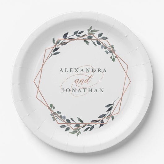 Assiettes En Carton Geo vert | Mariage or Rose (Devant)