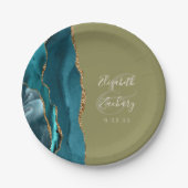 Assiettes En Carton Géode Agate Turquoise Gold Olive Green Mariage (Devant)