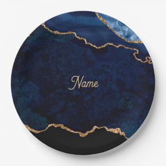 Assiettes En Carton Geode Blue Gilded