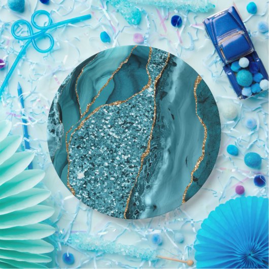 Assiettes En Carton Géode dorée en marbre bleu turquoise Parties scint (Fête)