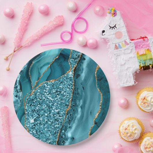 Assiettes En Carton Géode dorée en marbre bleu turquoise Parties scint (Fête)
