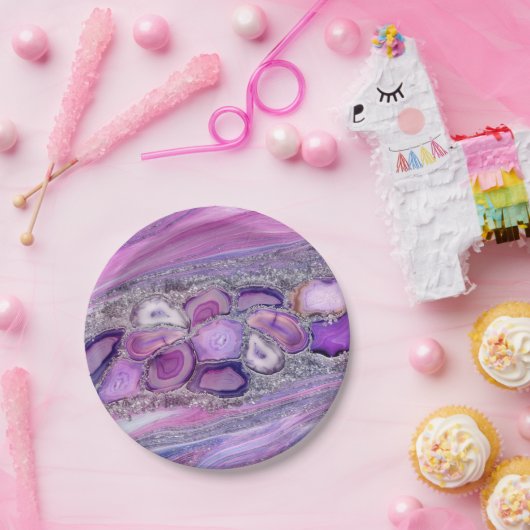 Assiettes En Carton Geodes crystal Flow - Purple and Violet (Fête)