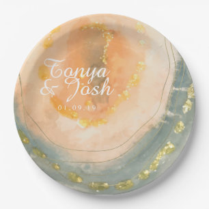 Assiettes En Carton Géodes de corail d'agate aquarelle Mariage