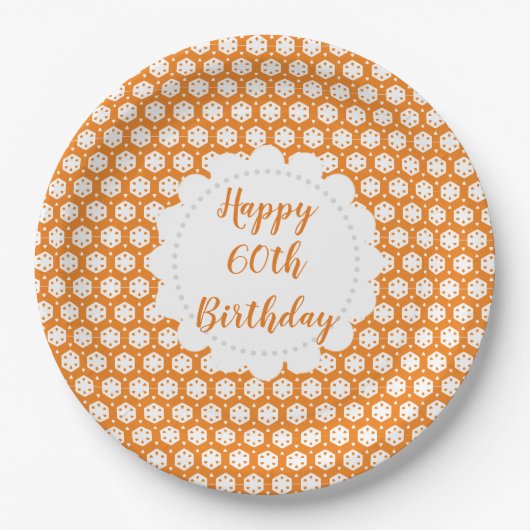 Assiettes En Carton Géométrie en agrumes orange 60e anniversaire (Devant)