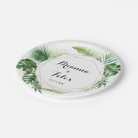 Assiettes En Carton Géométrique Destination Tropical Green Mariage Cak (Angle)