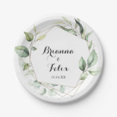 Assiettes En Carton Géométrique Elegant Gold Greenery Mariage Gâteau (Devant)