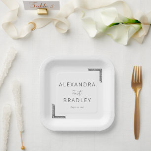 Assiettes En Carton Géométrique Minimaliste Blanc Élégant