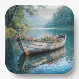 Assiettes En Carton Geraniums Roses Dans Un Rowboat Rustique