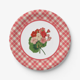 Assiettes En Carton Géraniums vintages avec le plaid rose de corail