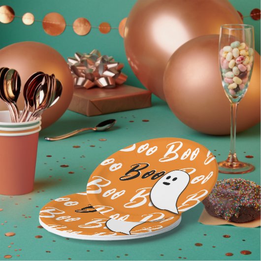 Assiettes En Carton Ghost Halloween noir blanc orange boite (Multi)