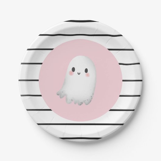 Assiettes En Carton Ghost Hey Boo Pastel Pink Halloween Anniversaire (Devant)