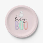 Assiettes En Carton Ghost Hey Boo Pastel Pink Halloween Anniversaire (Devant)