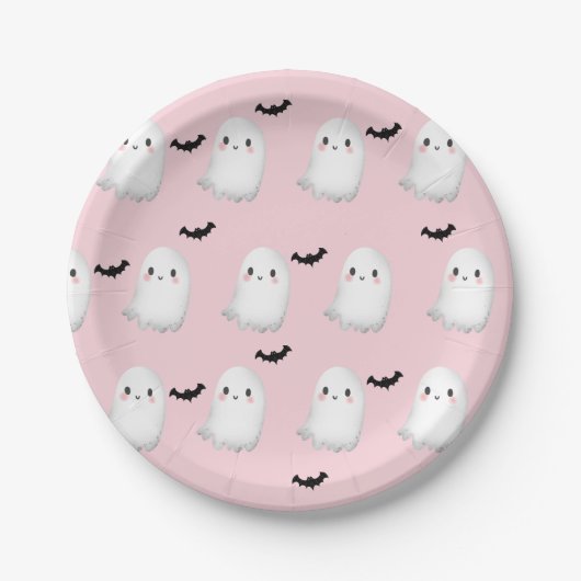 Assiettes En Carton Ghost Hey Boo Pastel Pink Halloween Anniversaire (Devant)