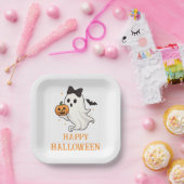 Assiettes En Carton Ghost mignon avec Bow et Citrouille | Halloween (Fête)