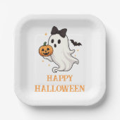 Assiettes En Carton Ghost mignon avec Bow et Citrouille | Halloween (Recto)