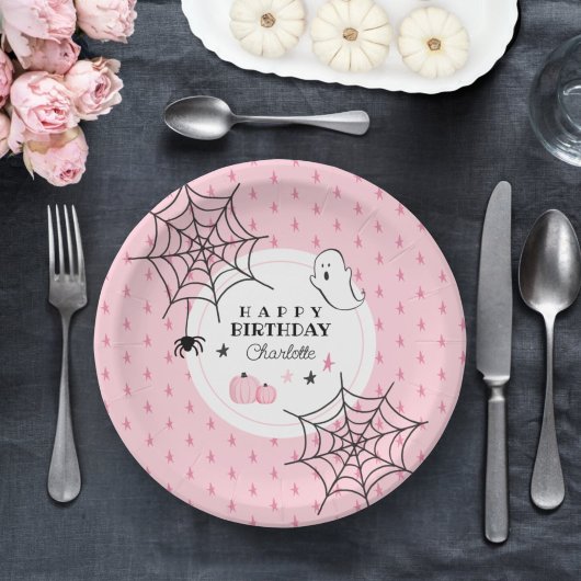Assiettes En Carton Ghost Rose Halloween Joyeux Nom d'anniversaire gât