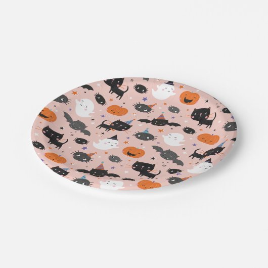 Assiettes En Carton Ghosts, Chats, chauves-souris et Citrouilles d'Hal (Angle)
