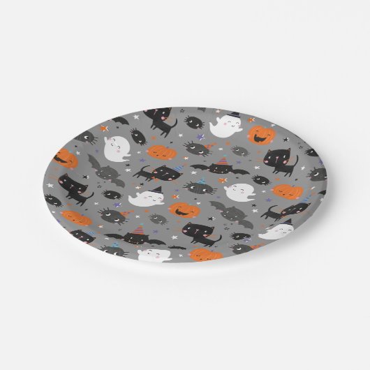 Assiettes En Carton Ghosts, Chats, chauves-souris et Citrouilles d'Hal (Angle)