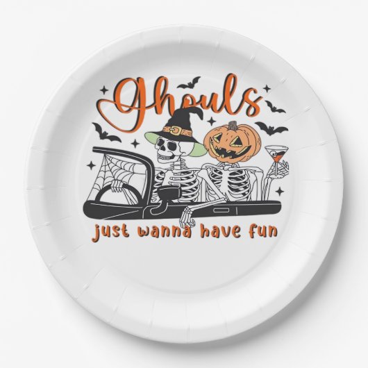 Assiettes En Carton Ghouls Just Wanna Amusement - Halloween Skeletons (Devant)