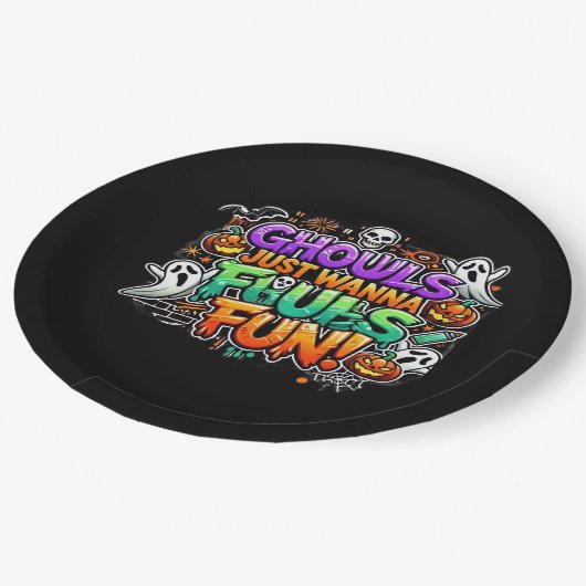 Assiettes En Carton Ghouls veut juste s'amuser - Gouls d'automne (Angle)