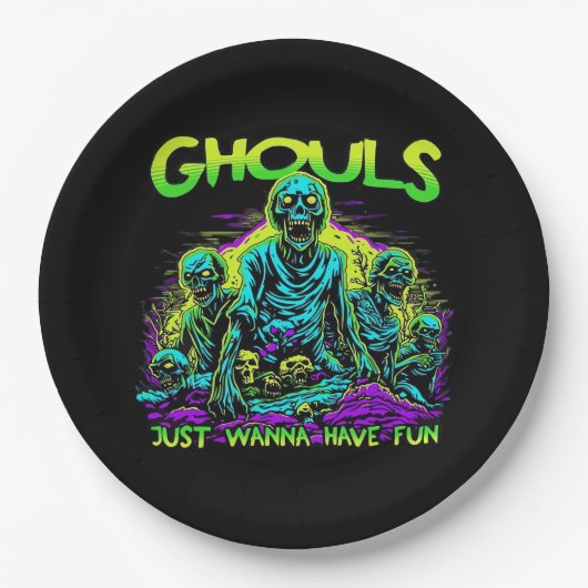 Assiettes En Carton Ghouls veut juste s'amuser - Halloween Sloth Desig (Devant)