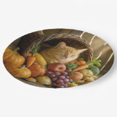 Assiettes En Carton Ginger Cat In a Thanksgiving Cornucopia (Angle)