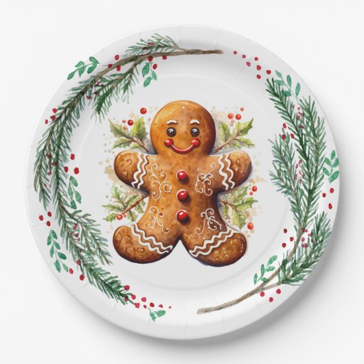 Assiettes En Carton Gingerbread Cookie et Christmas Holly (Devant)