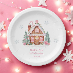Assiettes En Carton Gingerbread House Fille 1er fête d'anniversaire